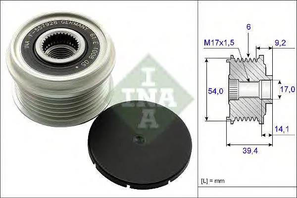 Миниатюра 2: Шкив - муфта генератора Фиат Добло 1.3 JTD - Multijet | Ina 535 0151 10