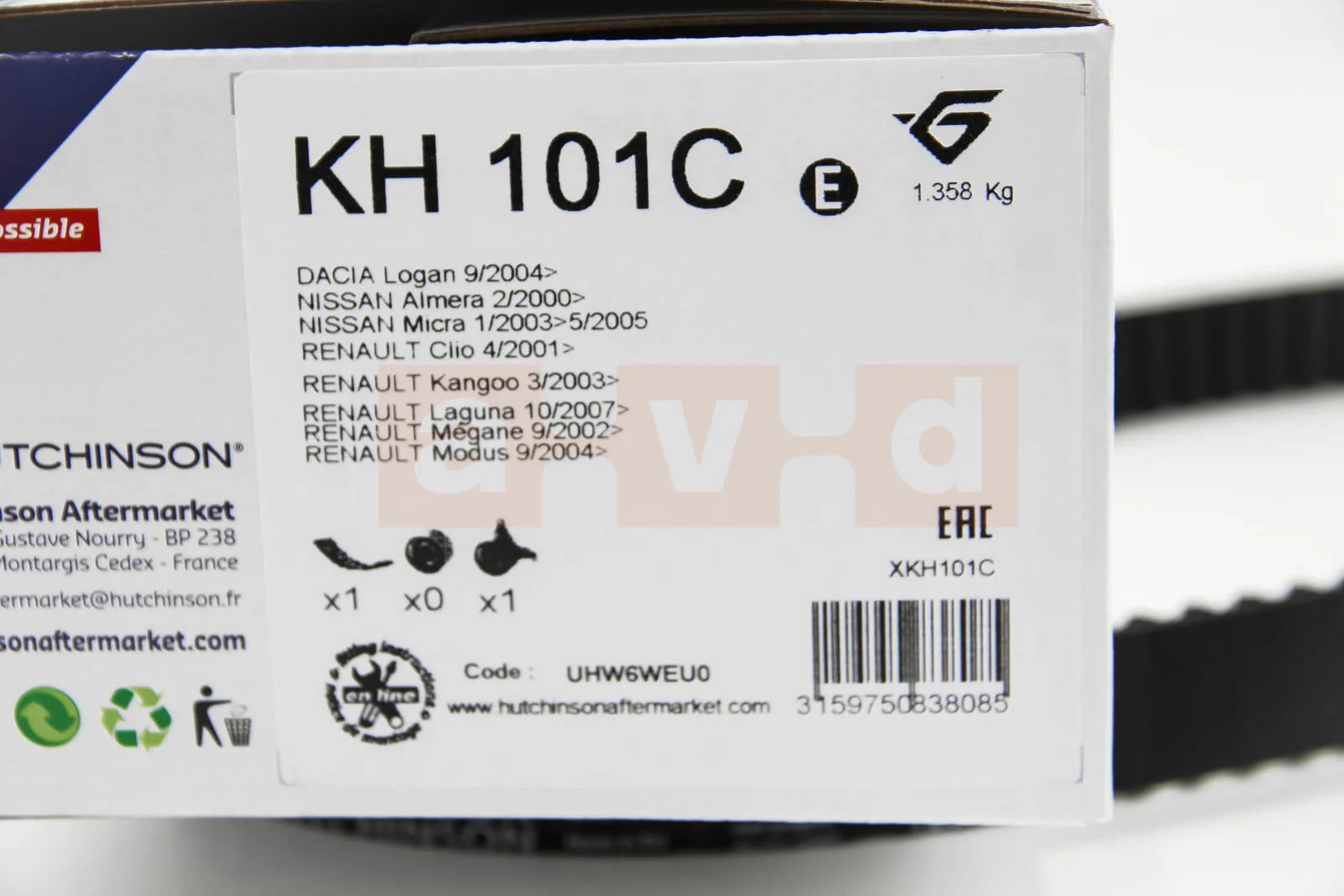 Миниатюра 2: Комплект ГРМ Renault Kangoo 1.5 Dci 123 зуба 2001- 2010 | Hutchinson (Франция)