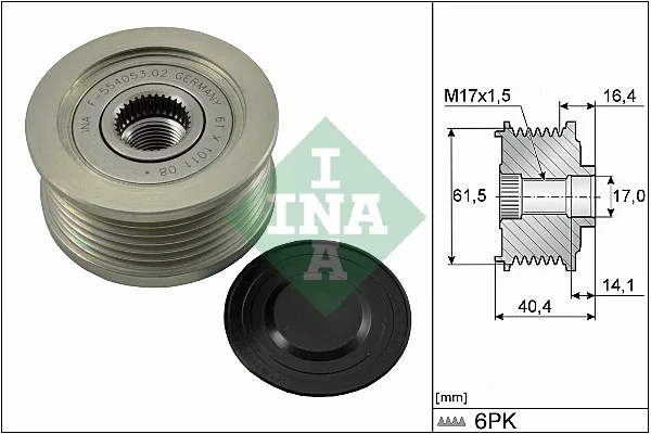Шкив - муфта генератора Фиат Добло 1.9 JTD - Multijet | Ina 535 0115 10