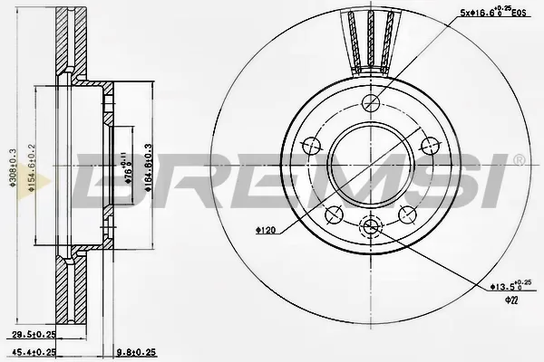 Тормозной диск передний R16 (308x30mm) VW T5 2003- | BREMSI